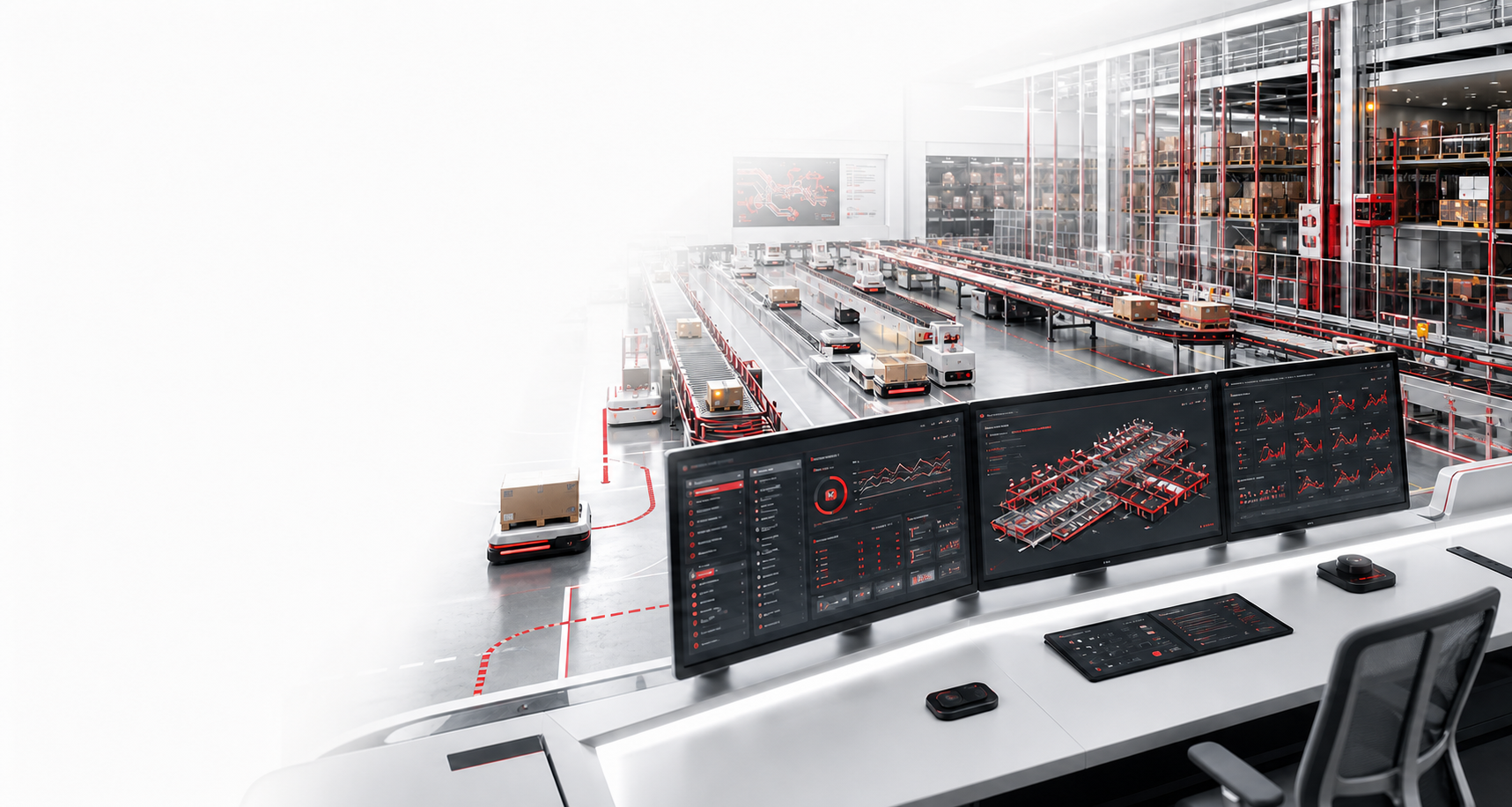 Automated distribution center with logistics control dashboard